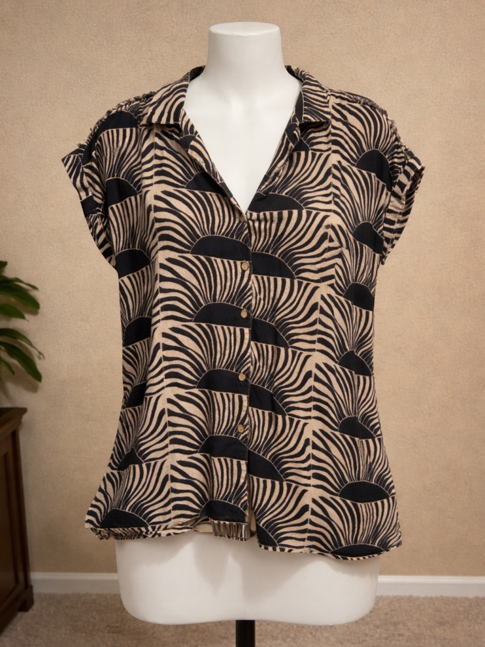 Free People We The Free 100% Cotton Womens S Black Cream Abstract Zebra Print